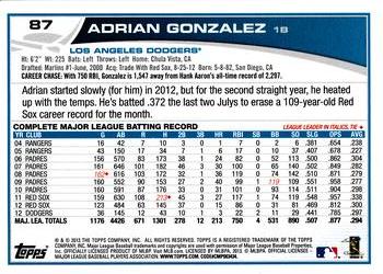 2013 Topps Opening Day #87 Adrian Gonzalez Back