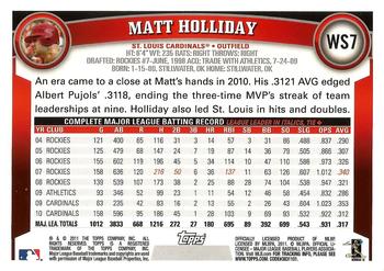 2011 Topps World Series Champions St. Louis Cardinals #WS7 Matt Holliday Back