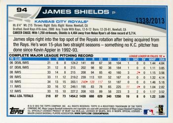 2013 Topps Opening Day - Blue #94 James Shields Back