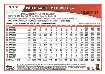 2013 Topps Opening Day - Blue #117 Michael Young Back