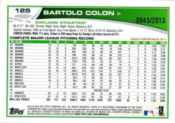 2013 Topps Opening Day - Blue #125 Bartolo Colon Back