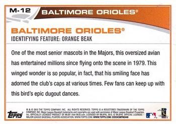 2013 Topps Opening Day - Mascots #M-12 Oriole Bird Back
