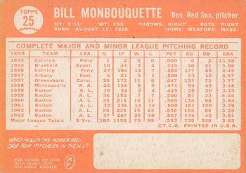 2013 Topps Heritage - 50th Anniversary Buybacks #25 Bill Monbouquette Back