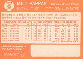 2013 Topps Heritage - 50th Anniversary Buybacks #45 Milt Pappas Back