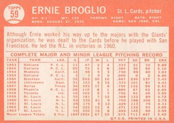 2013 Topps Heritage - 50th Anniversary Buybacks #59 Ernie Broglio Back