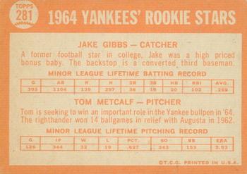 2013 Topps Heritage - 50th Anniversary Buybacks #281 Yankees 1964 Rookie Stars (Jake Gibbs / Tom Metcalf) Back
