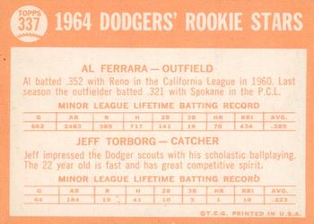 2013 Topps Heritage - 50th Anniversary Buybacks #337 Dodgers 1964 Rookie Stars (Al Ferrara / Jeff Torborg) Back