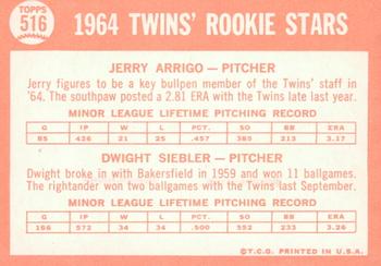 2013 Topps Heritage - 50th Anniversary Buybacks #516 Twins 1964 Rookie Stars - Arrigo / Siebler Back