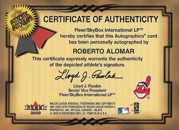 2001 Fleer Premium - Autographics Gold #NNO Roberto Alomar Back