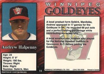 1995 R.E.L. Winnipeg Goldeyes #11 Andrew Halpenny Back