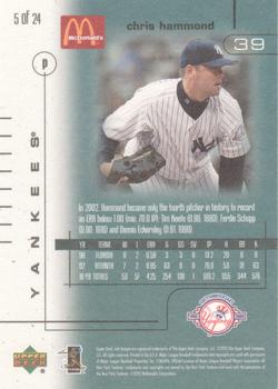 2003 Upper Deck McDonald's New York Yankees #5 Chris Hammond Back