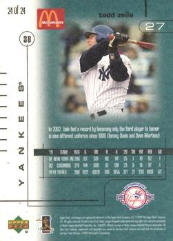 2003 Upper Deck McDonald's New York Yankees #24 Todd Zeile Back