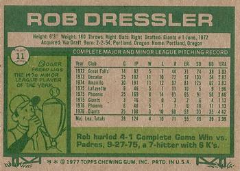 1977 Topps #11 Rob Dressler Back