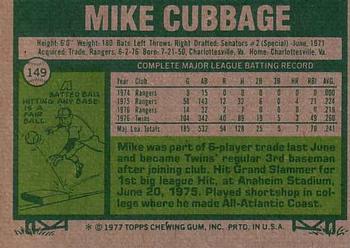 1977 Topps #149 Mike Cubbage Back