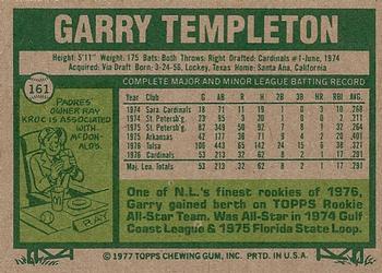 1977 Topps #161 Garry Templeton Back