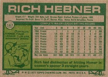 1977 Topps #167 Rich Hebner Back
