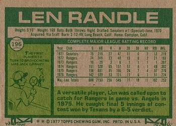 1977 Topps #196 Len Randle Back