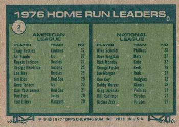1977 Topps #2 1976 Home Run Leaders (Graig Nettles / Mike Schmidt) Back