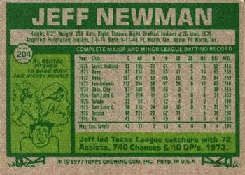1977 Topps #204 Jeff Newman Back