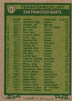 1977 Topps #211 San Francisco Giants / Joe Altobelli Back