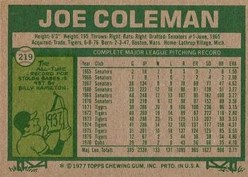 1977 Topps #219 Joe Coleman Back