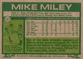 1977 Topps #257 Mike Miley Back