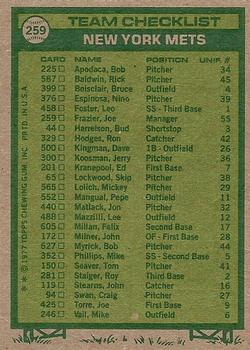 1977 Topps #259 New York Mets / Joe Frazier Back