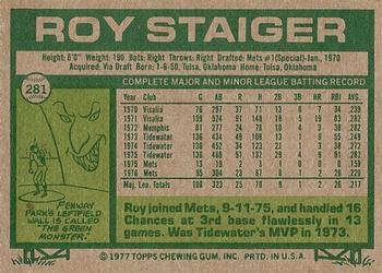1977 Topps #281 Roy Staiger Back