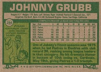 1977 Topps #286 Johnny Grubb Back