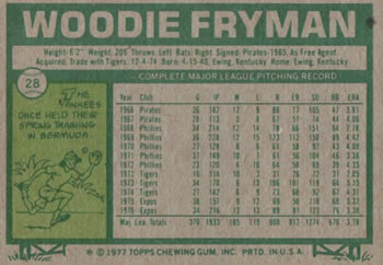 1977 Topps #28 Woodie Fryman Back