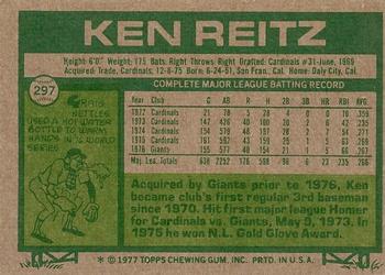 1977 Topps #297 Ken Reitz Back