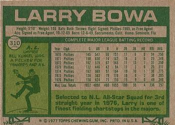 1977 Topps #310 Larry Bowa Back