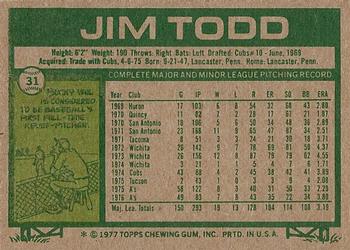 1977 Topps #31 Jim Todd Back