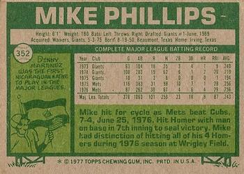 1977 Topps #352 Mike Phillips Back