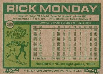 1977 Topps #360 Rick Monday Back