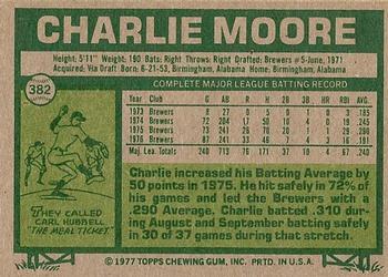 1977 Topps #382 Charlie Moore Back