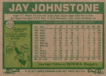 1977 Topps #415 Jay Johnstone Back
