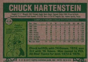 1977 Topps #416 Chuck Hartenstein Back
