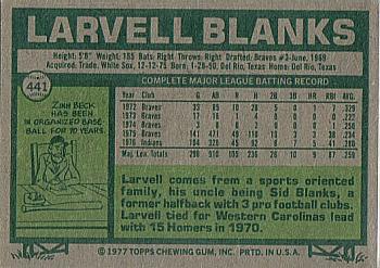 1977 Topps #441 Larvell Blanks Back