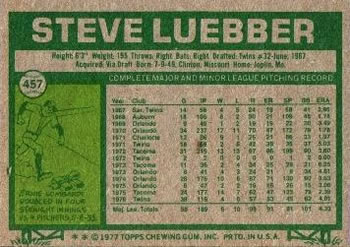 1977 Topps #457 Steve Luebber Back