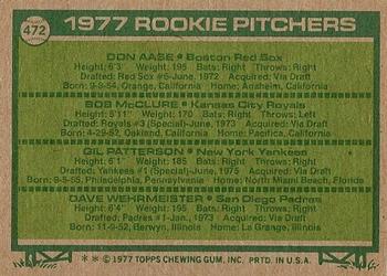 1977 Topps #472 1977 Rookie Pitchers (Don Aase / Bob McClure / Gil Patterson / Dave Wehrmeister) Back