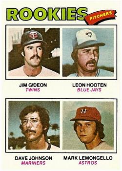 1977 Topps #478 1977 Rookie Pitchers (Jim Gideon / Leon Hooten / Dave Johnson / Mark Lemongello) Front