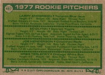 1977 Topps #487 1977 Rookie Pitchers (Larry Anderson / Ed Glynn / Joe Henderson / Greg Terlecky) Back