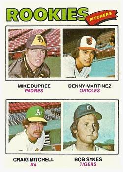 1977 Topps #491 1977 Rookie Pitchers (Mike Dupree / Denny Martinez / Craig Mitchell / Bob Sykes) Front