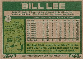 1977 Topps #503 Bill Lee Back