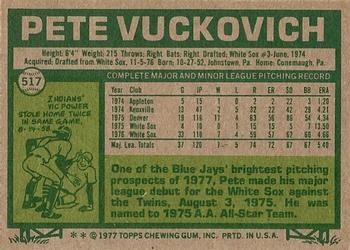 1977 Topps #517 Pete Vuckovich Back