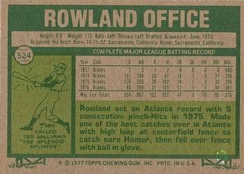 1977 Topps #524 Rowland Office Back