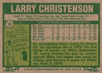 1977 Topps #59 Larry Christenson Back