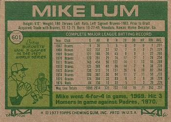 1977 Topps #601 Mike Lum Back