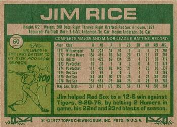 1977 Topps #60 Jim Rice Back